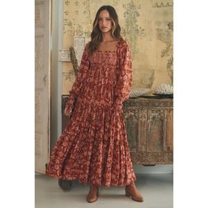 Free People Sweet Escape Tiered Maxi Dress $168 SMALL Mocha Floral
